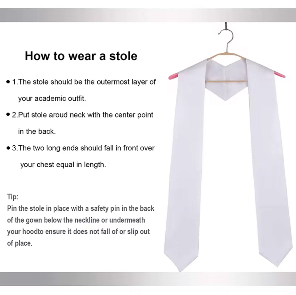 Editable white stole for 2025 graduates made from high-quality polyester for a sleek look