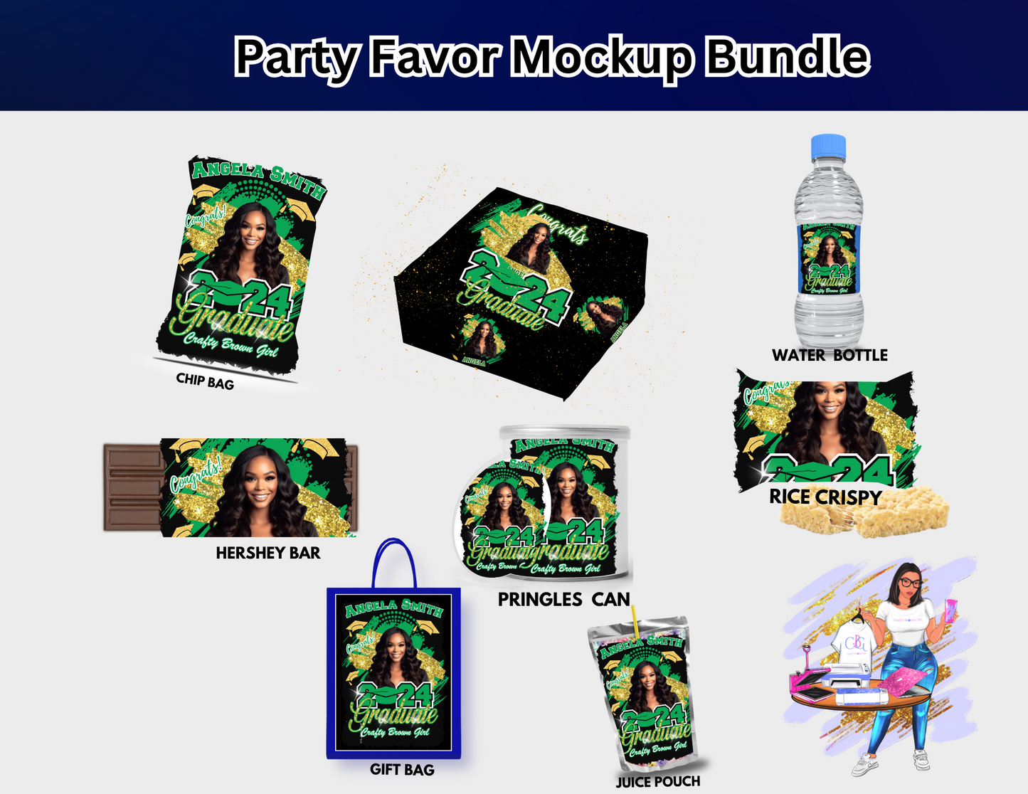 "Editable Graduation Party Favors – create a unique celebration with customizable designs that make your graduation extra special. Find your perfect party favor at Crafty Brown Girl's Shopify store."