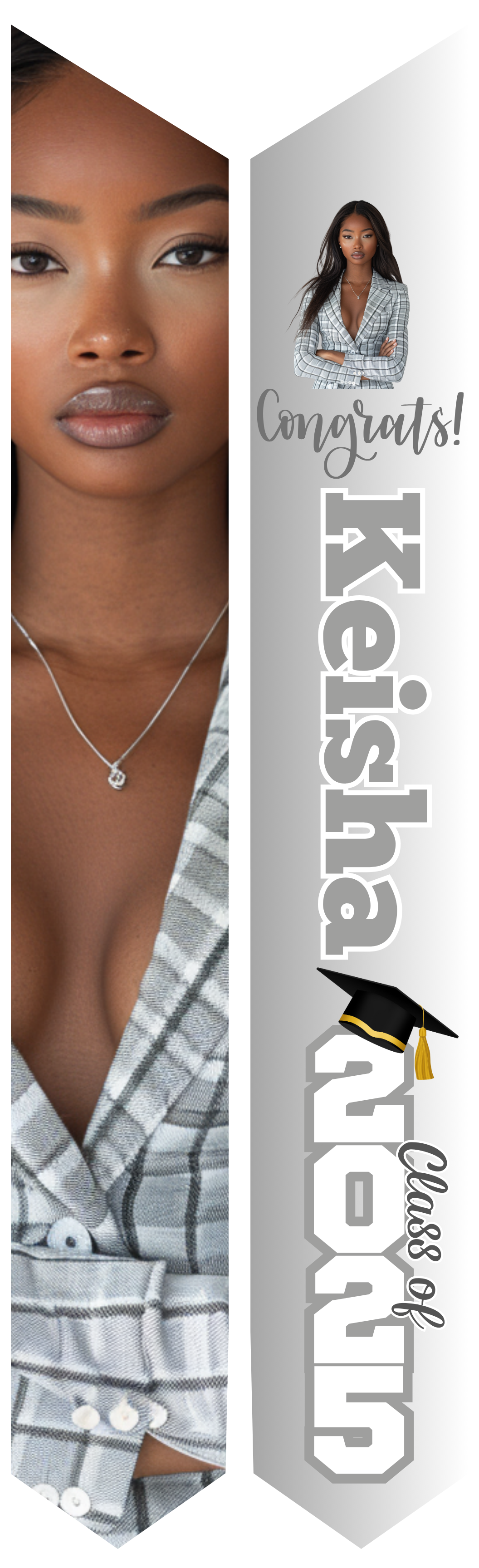 Editable graduation stole template for 2025 grads with name, school logo, and honor cords