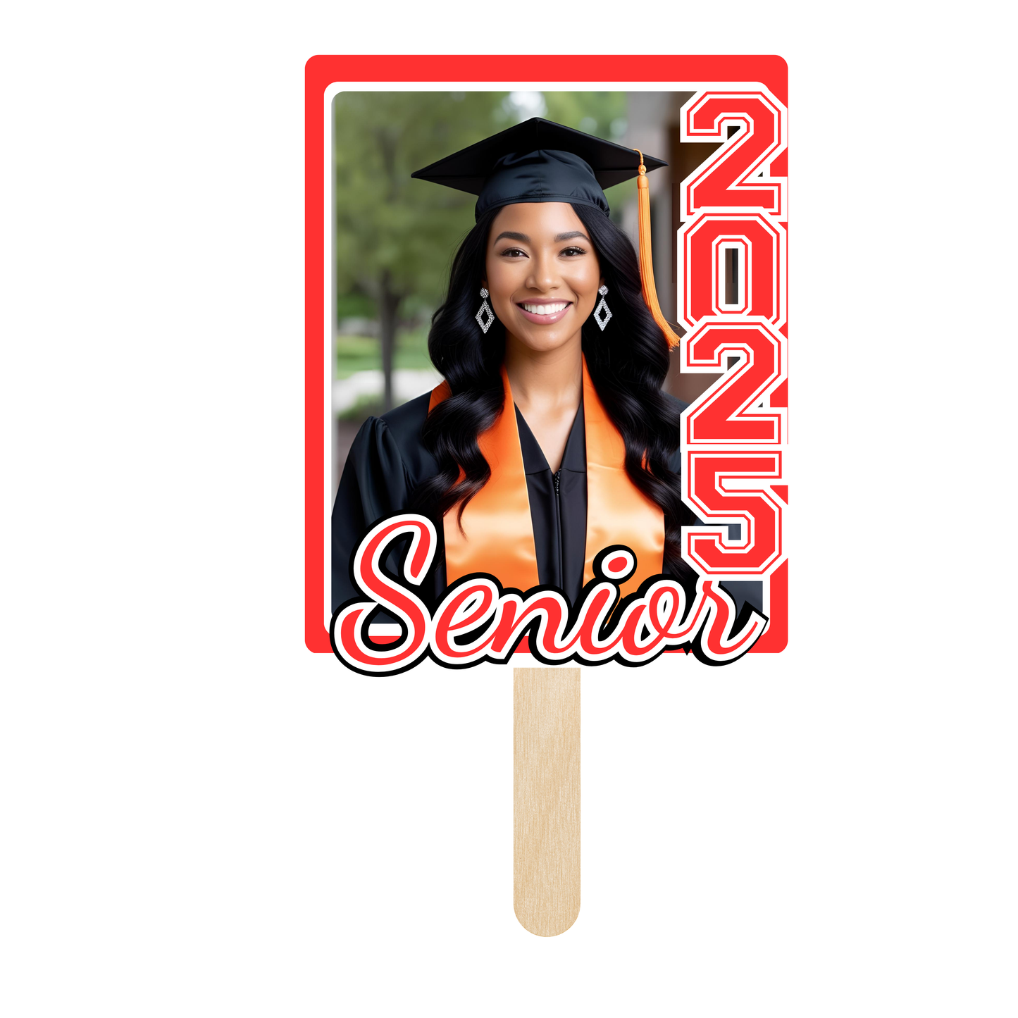 Editable graduation fan template with photo and Class of 2025 details for DIY printing