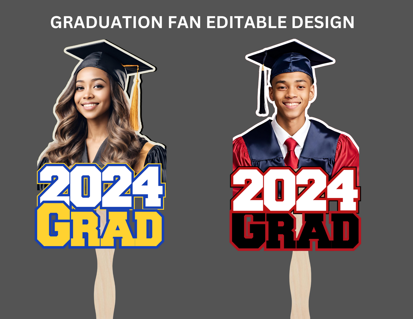 Editable senior fan design for 2025 graduation, customizable with name and school colors