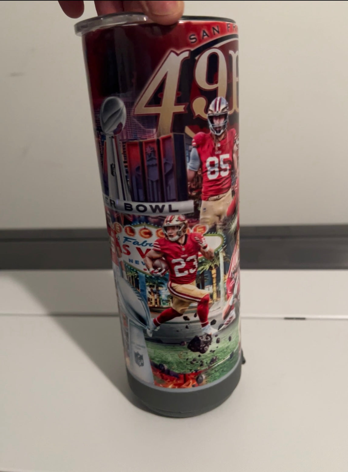 “20oz 49ers Bluetooth Tumbler – High-quality tumbler with bold San Francisco 49ers design and built-in Bluetooth speaker; ideal for game days, tailgating, and passionate fans. Available at craftybrowngirl.com.”