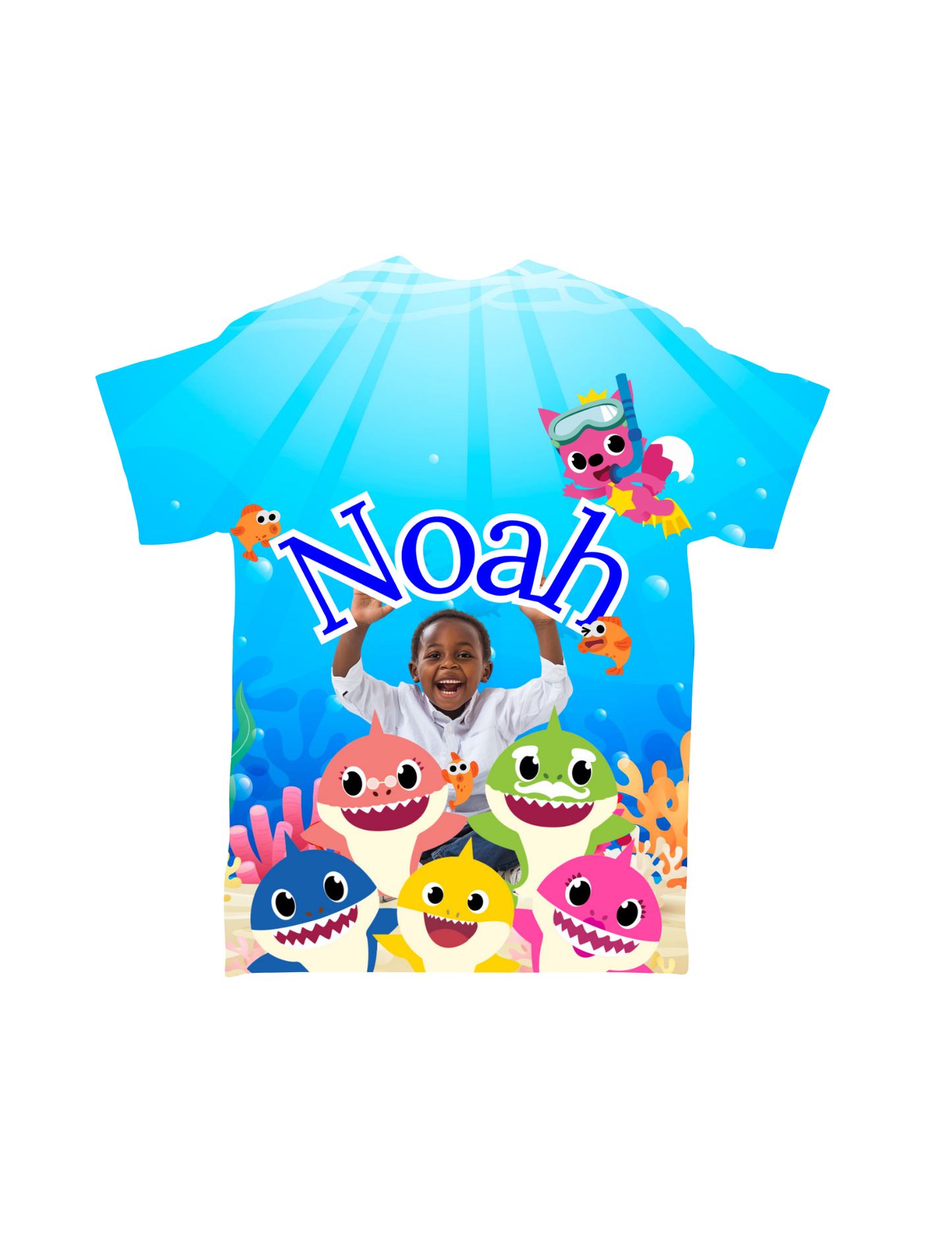 "🦈 Baby Shark All-Over Shirt – Dive into fun with this vibrant all-over print featuring Baby Shark and friends! Perfect for fans who love the catchy tune. Get yours today at Crafty Brown Girl's Shopify store! 🎵👕"