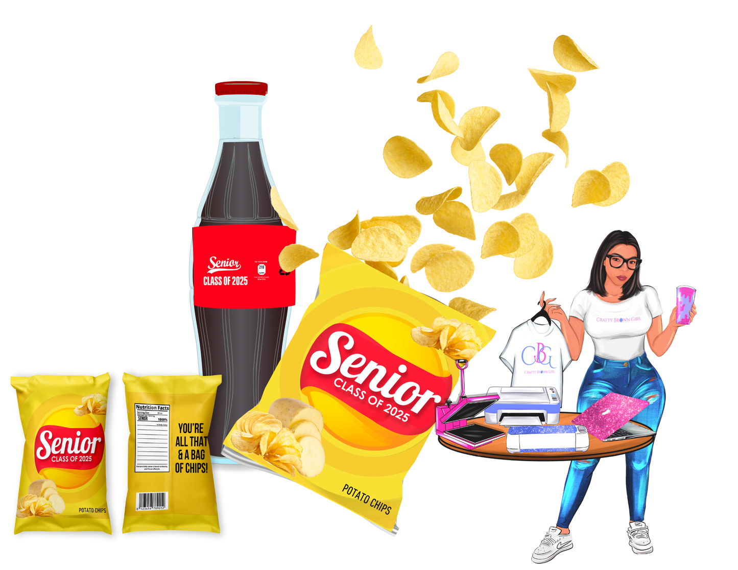 Custom Senior Chips & Soda Labels - Unique Digital Designs for Graduation & Events