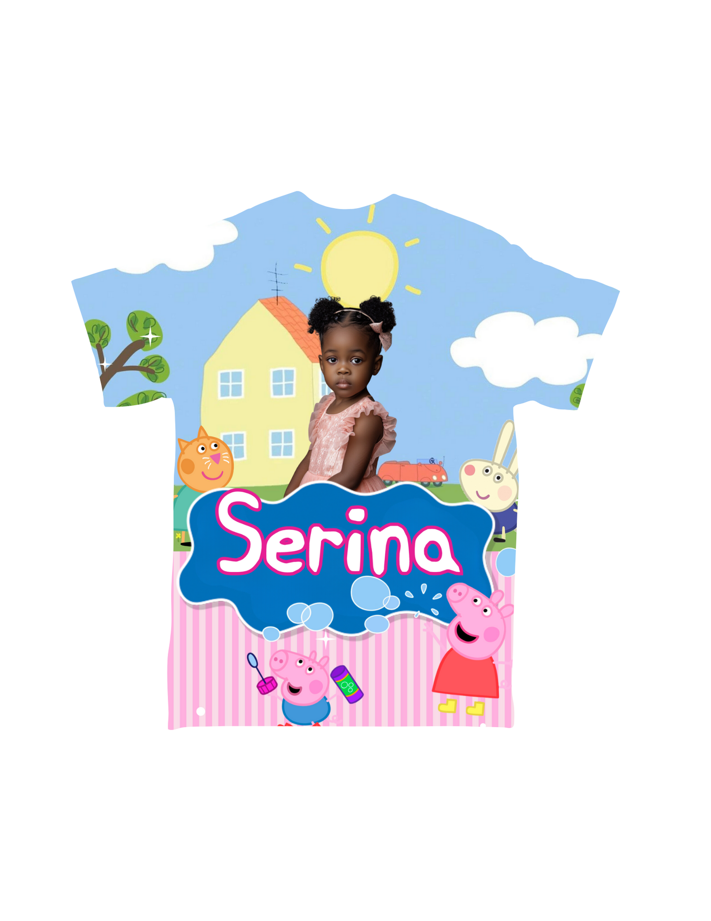"🐷 Peppa Pig All-Over Shirt – Delight in the playful charm of Peppa Pig with this vibrant all-over print design! Ideal for young fans and families. Shop now at Crafty Brown Girl's Shopify store! 🎈👚"
