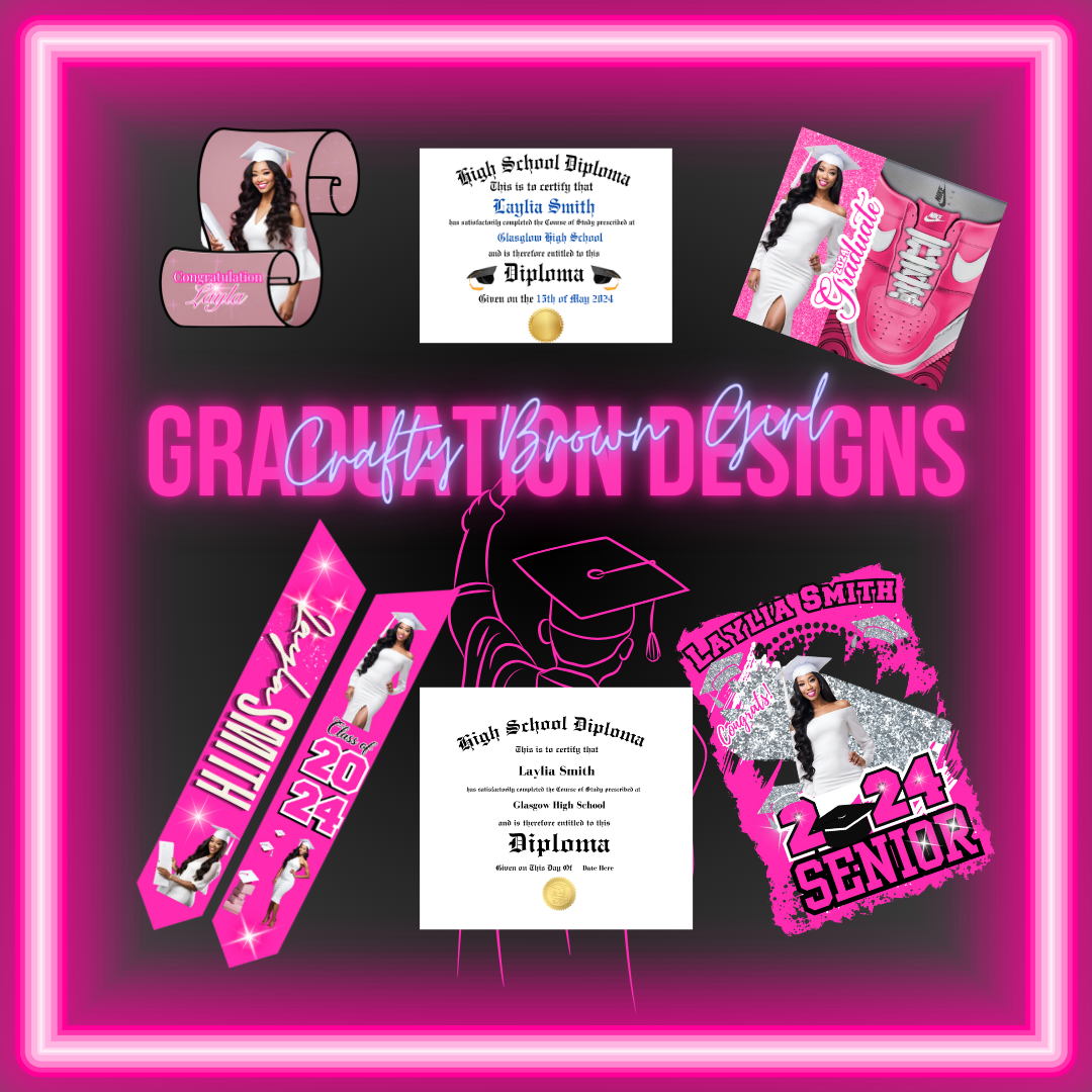 “Celebrate with custom digital graduation designs – perfect for invitations, announcements, and party décor! Personalize your special day with vibrant, high-quality designs available for instant download at craftybrowngirl.com. Order yours today!”
