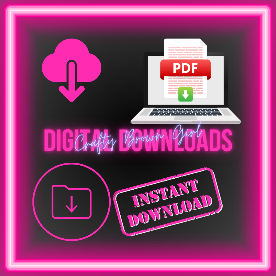 “Digital Products Collection – Downloadable and customizable digital items, including templates, party favors, and design resources; ideal for personal and business use. Instantly accessible and perfect for DIY projects. Explore at craftybrowngirl.com.”