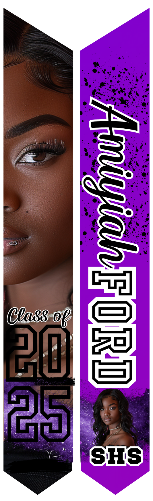 Graduation stole design 2025 in black and gold, perfect for personalized sublimation printing
