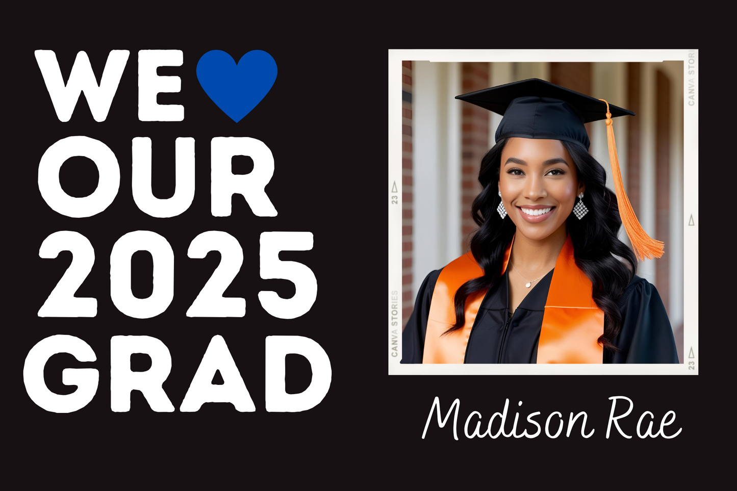 Editable Class of 2025 graduation yard sign template with senior photo and school colors
