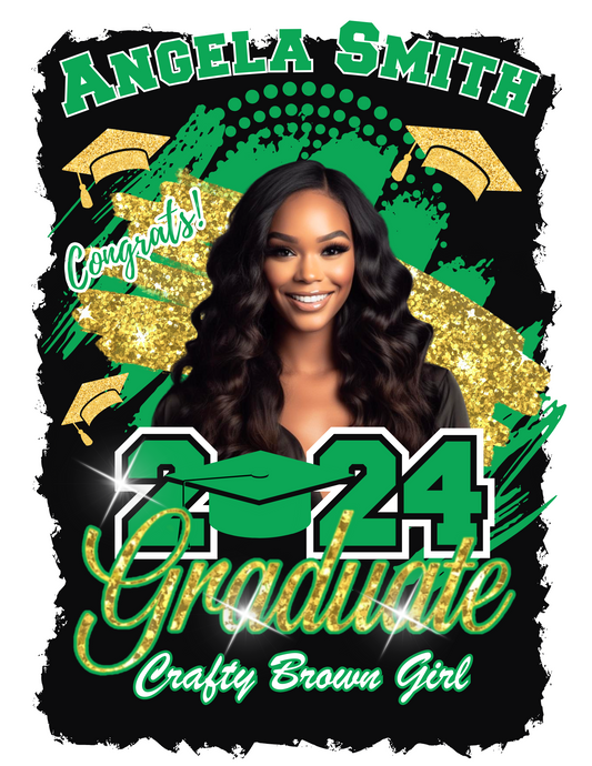 "Green, Black, and Gold Editable Graduation Bundle – Celebrate in style with this customizable set featuring vibrant green, black, and gold designs. Perfect for a standout graduation party! Explore the bundle and follow us for more unique party essentials at Crafty Brown Girl's Shopify store. 🎓✨"