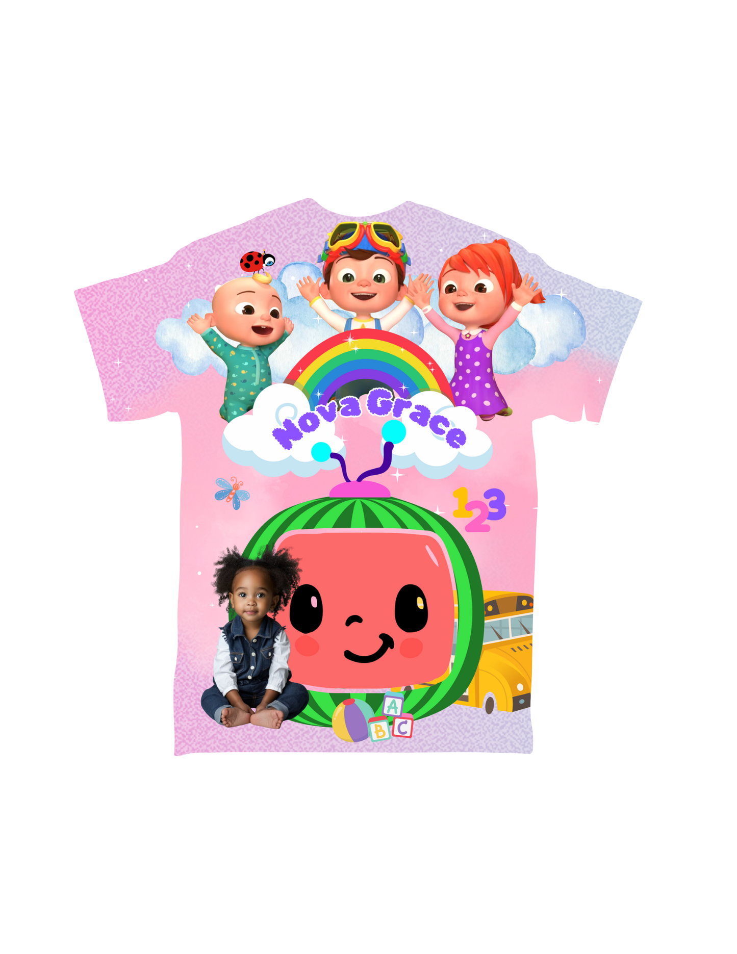 "🎶 CoComelon All-Over Shirt – Bring the joy of CoComelon to life with this playful all-over print design! Ideal for little fans who love to sing and play. Shop now at Crafty Brown Girl's Shopify store! 🌈👕"