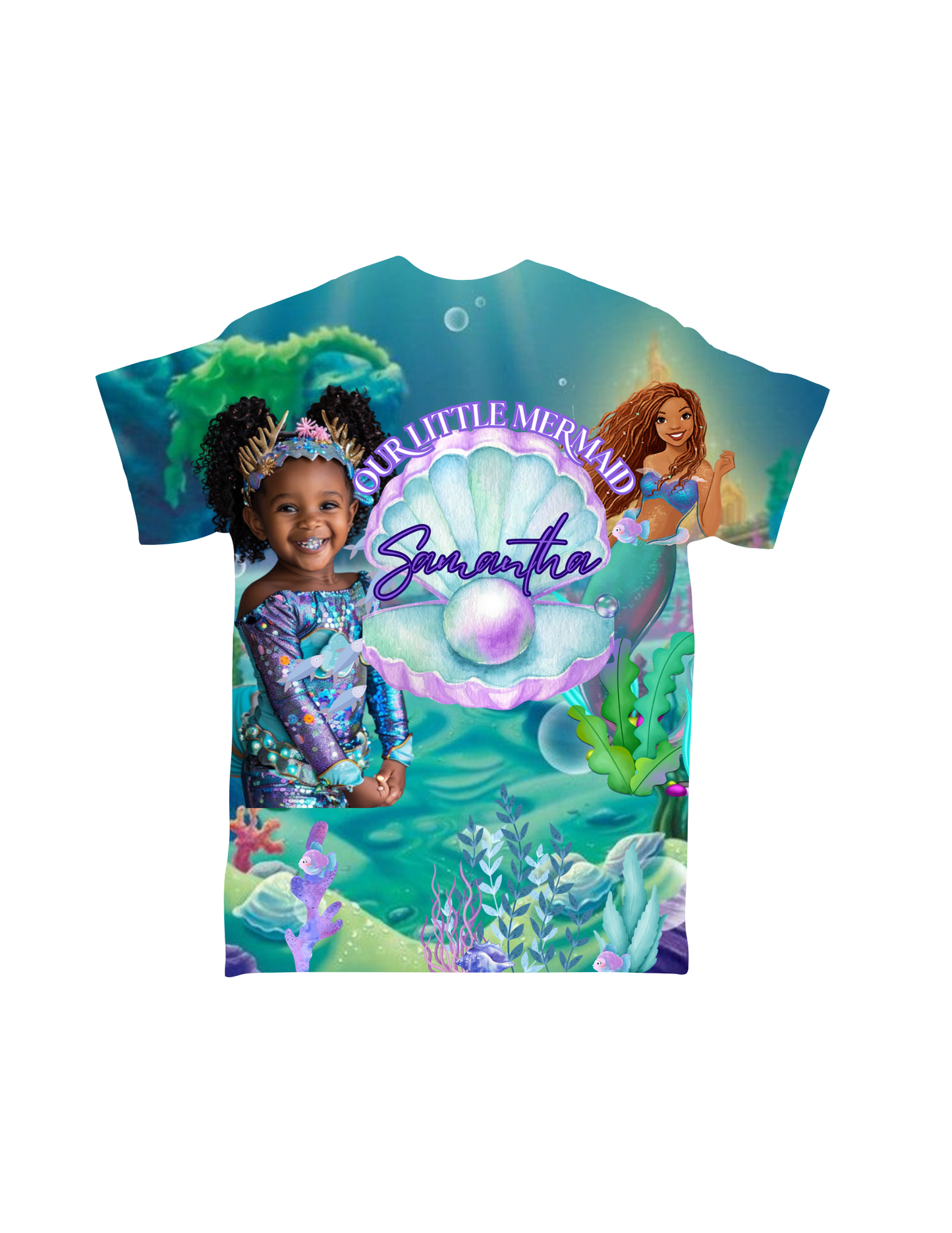 "🌊 Little Mermaid All-Over Shirt – Dive into undersea adventures with this enchanting all-over print featuring Ariel and friends! Perfect for fans of Disney's magical world. Get yours today at Crafty Brown Girl's Shopify store! 🧜‍♀️👚"