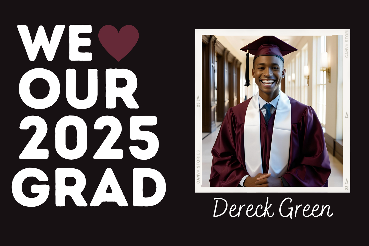 Printable graduation lawn sign for 2025 seniors, customizable with name and photo
