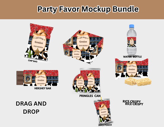 "Red Western editable party favors – Customizable digital downloads for a cowboy-themed celebration. Perfect for kids’ parties!"