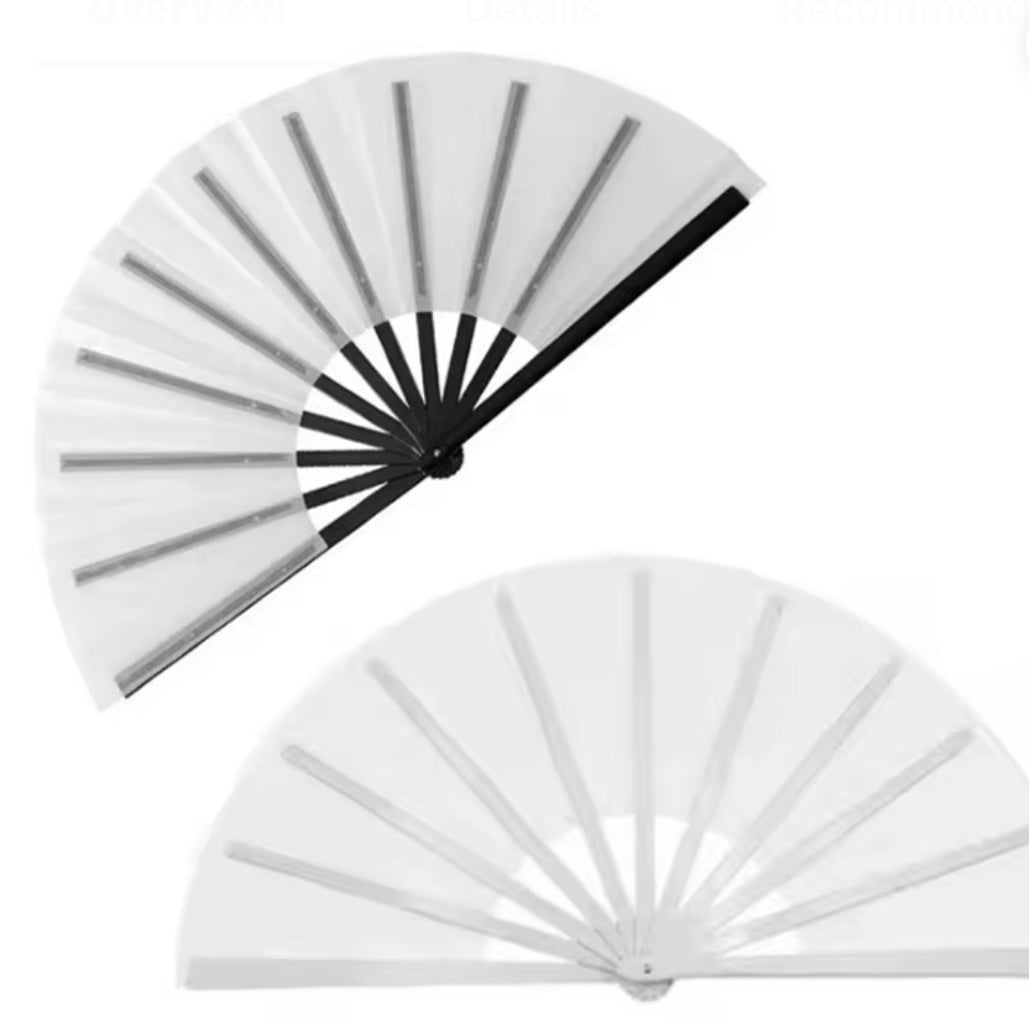 Customizable Clack Fan with bamboo ribs and vibrant polyester fabric, perfect for events and performances.
