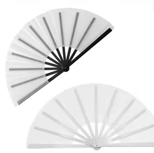 Customizable Clack Fan with bamboo ribs and vibrant polyester fabric, perfect for events and performances.
