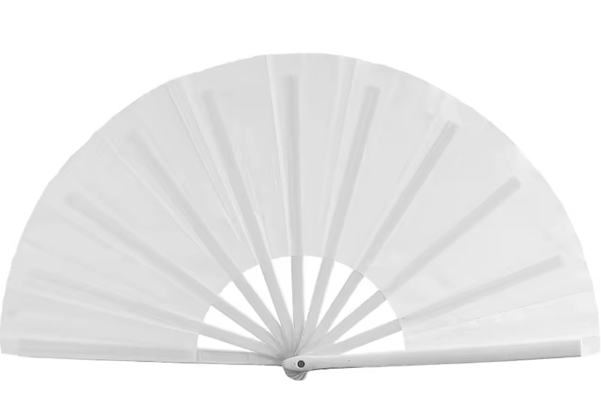 Foldable Clack Fan with signature snap sound, designed for dramatic flair at festivals.
