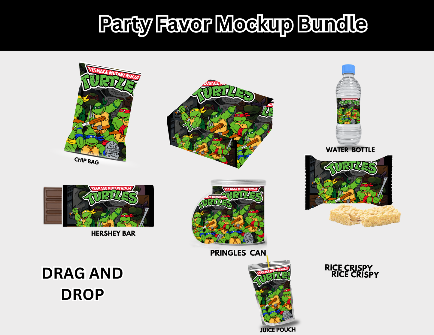 "Ninja Turtle Editable Party Favors – Customizable digital downloads for fun-themed parties. Perfect for kids' celebrations!"