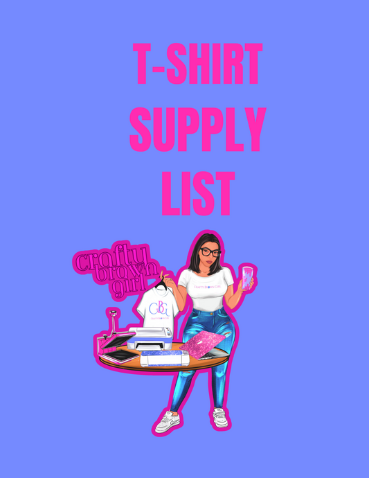 Comprehensive T-Shirt Supply List ebook for beginners and professionals – find all the essential materials and tools needed for successful t-shirt printing. Available now on Crafty Brown Girl's Shopify store."

Feel free to adjust it based on any specific details you want to include!